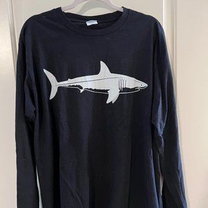 Men's Long Sleeve Great White Shark t-shirt Black XL Port & Company 100% cotton